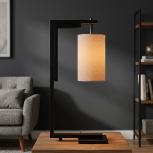 Modern Minimalist <b>LED</b> Table Lamp E27/E26 AC <b>Wire</b> Rectangular Metal Frame Fabric Shade Warm <b>Light</b> for Hotel Bedside Floor Lamp - Product Image 4