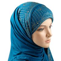 Großhandel Dubai Muslimischer Schal Damen Hijab mit Steinperlen Baumwoll-Jersey Hijab Stola Schal Pashmina