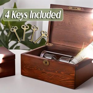 Wooden Storage <b>Box</b> With Lock Rectangular Solid Wood Jewelry <b>Box</b> Durable Covered Storage Solution - Product Image 3