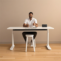 Bureau de Bureau Réglable Manuellement en Hauteur avec Étagère et Rangement, Cadre de Bureau Assis-Debout Manuel pour la Maison ou le Travail