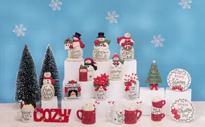 Desgin ตุ๊กตาหิมะคริสมาสต์แสนสบาย,หุ่นมนุษย์หิมะในอาคารคริสมาสต์เรซิ่นวาดมือบนโต๊ะรูปทรงมนุษย์หิมะ