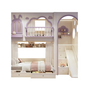 <span class=keywords><strong>Lit</strong></span> <span class=keywords><strong>superposé</strong></span> pour enfants JS New Style Purple Theme avec toboggan, structure en bois massif avec rangement, <span class=keywords><strong>lit</strong></span> princesse pour chambre de fille, ensemble de meubles - Product Image 6
