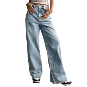 Jeans Rectos Casuales de Mezclilla con Bolsillos y Bordado de Lazo, con Logotipo en la Cintura, para Mujer, los Más Vendidos - Product Image 1