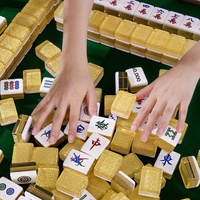 Tuiles de Mahjong en Cristal Haut de Gamme Dorées pour Usage Domestique, Style Cantonais de Hong Kong, Qualité Supérieure, Acrylique, 144 Pièces en Boîte, Préparées à la Main