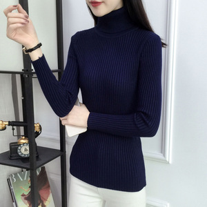 Donne di autunno Dolcevita di Alta Collo di Colore Solido Sottile A Maniche Lunghe A Righe Lavorato A Maglia Delle Signore Leggero Pullover Maglione - Product Image 4