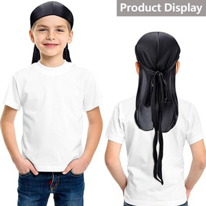 Sıcak satış çocuklar saten Durags kafa Wrap Polyester ipek Durag kap uzun kuyruk geniş kayış 360 dalgalar kap ile yürüyor <span class=keywords><strong>Boy</strong></span> kızlar için - Product Image 3