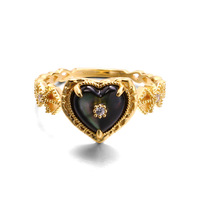 Bague Cœur Vintage en Nacre Noire Argent S925, Ensemble de Bagues Élégantes en Coquille d'Ormeau en Forme de Cœur, Exquise