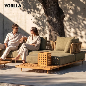 Canapé de jardin minimaliste en bois OEM, dossier tressé ouvert, assise profonde, sectionnel, robuste, fabricant - Product Image 3