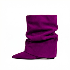 Bottines sexy pour femmes à bout pointu, talon compensé, pliables, en faux daim, froncées et drapées, grandes tailles - Product Image 6