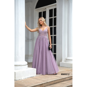 Commerci all'ingrosso abiti da donna formali viola abiti da sera abito da sera da donna con scollo a V Sexy in Chiffon di Tulle con spacco laterale - Product Image 6