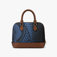 Tas Selempang Wanita Motif Geometris Suku Samoa Kepulauan Pasifik, Bahan Kulit Sintetis, Ritsleting, Pegangan Atas, Model Satchel