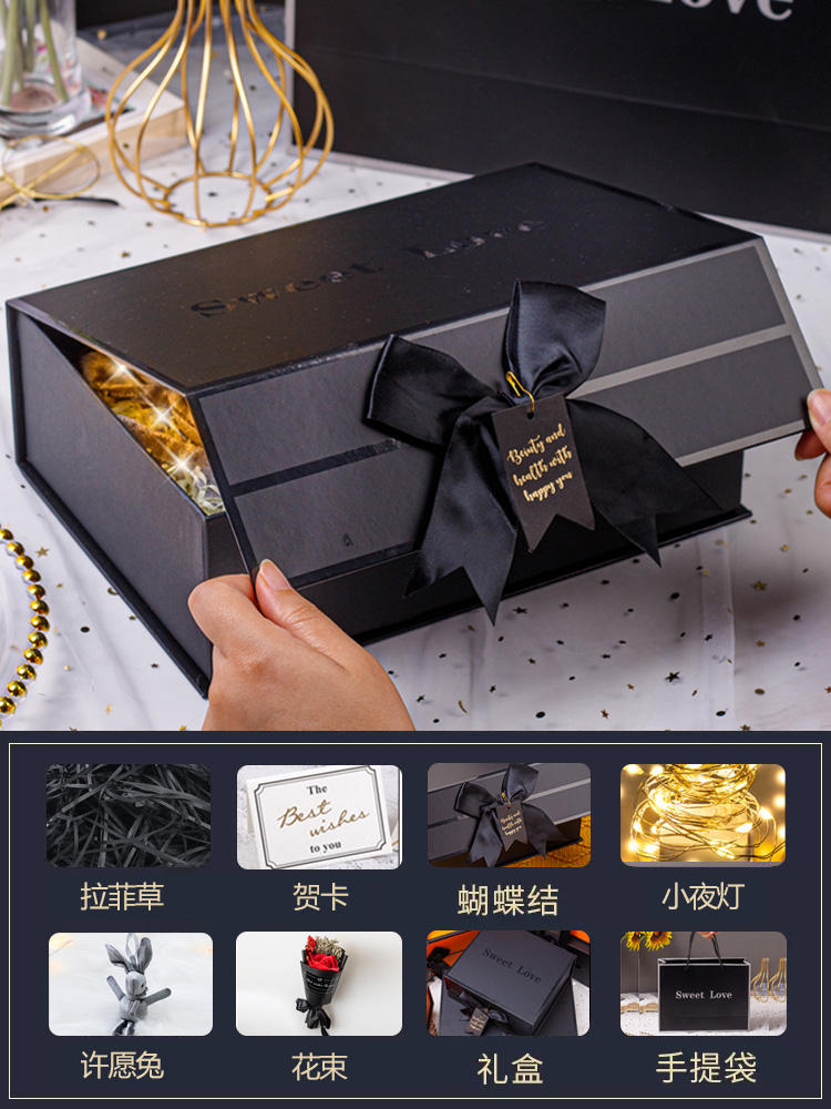 [กล่องดำหวาน] ช่อดอกไม้ + ชุดกระต่ายอวยพร