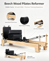 Reformer de Pilates en bois de hêtre MJD, machine de Pilates de qualité professionnelle, adaptée aux séances de Pilates et de yoga.