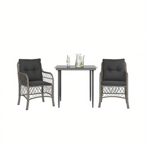 Conjunto de Bistro de Ratán Sintético Gris con Cojines, 2 Plazas, Muebles de Jardín para Exteriores, Diseño Contemporáneo - Product Image 1