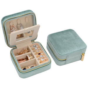 Custom logo Portable Joyero Jewellery Packaging for Rings Earrings Necklace Travel <strong>Mirror</strong> Organizer Velvet Jewelry Storage <strong>Boxes</strong> - Product Image 5