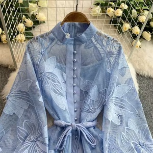 Vestidos Elegantes de Alta Gama para Mujer, con Cintura Ajustada, Bordado Calado, Cierre de Botón, Corte en A, a la Moda - Product Image 5