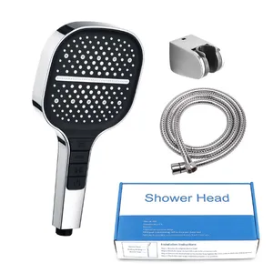 Banheiro chuveiro cromado 3 peça chuveiro titular mangueira destacável 8 velocidade impulsionador ABS chuveiro cabeça