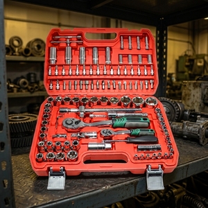 Boîte à outils professionnelle multifonctionnelle de 108 pièces en acier avec clé à cliquet, douilles et embouts de tournevis pour la réparation automobile et domestique - Product Image 2
