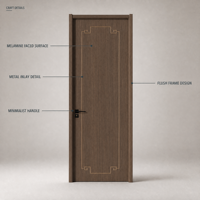 Porte intérieure en mélamine noir moka avec coins à ligne de finition en laiton, fret grec, levier noir mat, design de luxe pour la maison