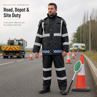 Vêtements de pluie de sécurité noirs en tissu Oxford 300D enduit PU haute résistance pour le contrôle du trafic, logo et couleur personnalisés