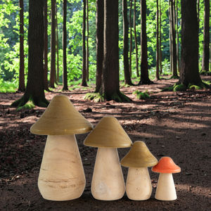 Kerajinan DIY Kreatif Berbagai Ukuran 4pc-Set Ornamen Jamur Kayu Buatan Tangan yang Lucu untuk Anak-Anak - Product Image 1