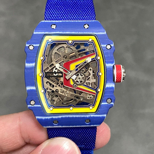 Reloj Automático Esqueleto Ultrafino de Fibra de Carbono Azul 67-02 para Hombre, Reloj Mecánico de Lujo con Correa de Tela - Product Image 3
