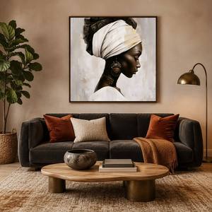 Pintura al Óleo de Retrato de Mujer de Inspiración Africana con Turbante Blanco y Joyería Étnica, Arte de Pared <span class=keywords><strong>para</strong></span> Decoración Moderna del Hogar - Product Image 1