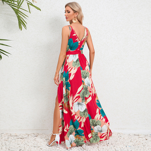 TONGYANG Women Bohemia scollo a v senza maniche stampa etnica Beach Boho abito <span class=keywords><strong>lungo</strong></span> Retro Hippie Boho Dress - Product Image 4
