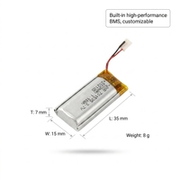 Batterie de stylo de lecture personnalisée en usine 3,7 V, petite batterie LiPo rechargeable 701535 350 mAh KC ROHS CE CB UL1642