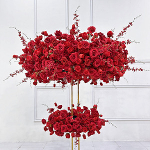 Fleurs artificielles en soie en gros, guirlandes de roses rouges artificielles faites à la main, décoration de table de mariage en soie, à partir de roses en soie - Product Image 2