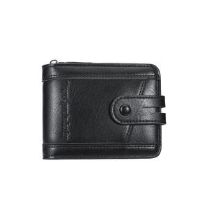 Portefeuille court en cuir PU de qualité supérieure pour homme, avec plusieurs emplacements pour cartes, grande capacité, blocage RFID, poche à monnaie zippée, pliage en deux, broderie vintage - Product Image 6