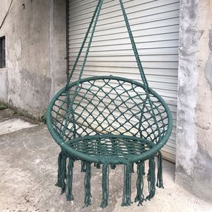 Fauteuil suspendu d'extérieur en corde de coton fait main, chaise berceau de balcon, idéal pour la maison, avec pompons - Product Image 4