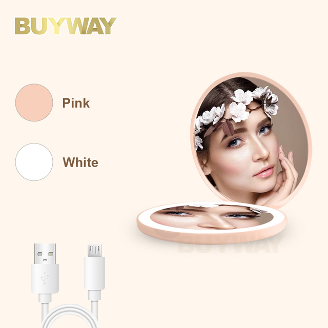Custom Rechargeable Mini Travel Portable Makeup Mirror Small Led Pocket Light for Cosmetic Purse Handheld Makeup Mirror