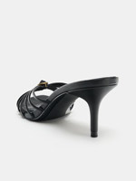 Sandales à talons hauts noires à fines brides, bout ouvert, ajourées, à talon fin, style mule, doublure en cuir, collection Printemps ZA MNG 2026