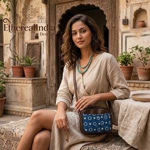 Block Print Indigo Floral Sling <b>Bag</b> Handmade Cotton Crossbody Purse <b>Boho</b> Ethnic <b>Bag</b> - Product Image 5
