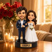 Figurine personnalisée en résine de couple bobblehead, statue de mariée et de marié personnalisée, sculpture photo, cadeau de mariage et d'anniversaire