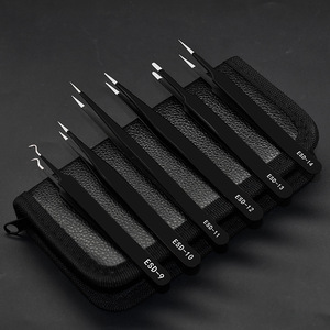 Juego de pinzas de acero inoxidable exclusivas para trabajo transfronterizo, juego de 12 piezas ESD antiestático negro, bolsa de herramientas para reparación de teléfonos móviles - Product Image 3