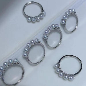 Zhuji High Quality Aurora Sparkling 4-5mm Freshwater <b>Pearl</b> <b>Ring</b> Pure Silver Adjustable Opening Freshwater <b>Pearl</b> <b>Rings</b> - Product Image 1