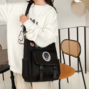 Canvas Tote Bag 20-35L Portable <b>Large</b> Capacity School Education Shoulder Handbag Crossbody Bag Solid Color Letter Pattern - Product Image 2