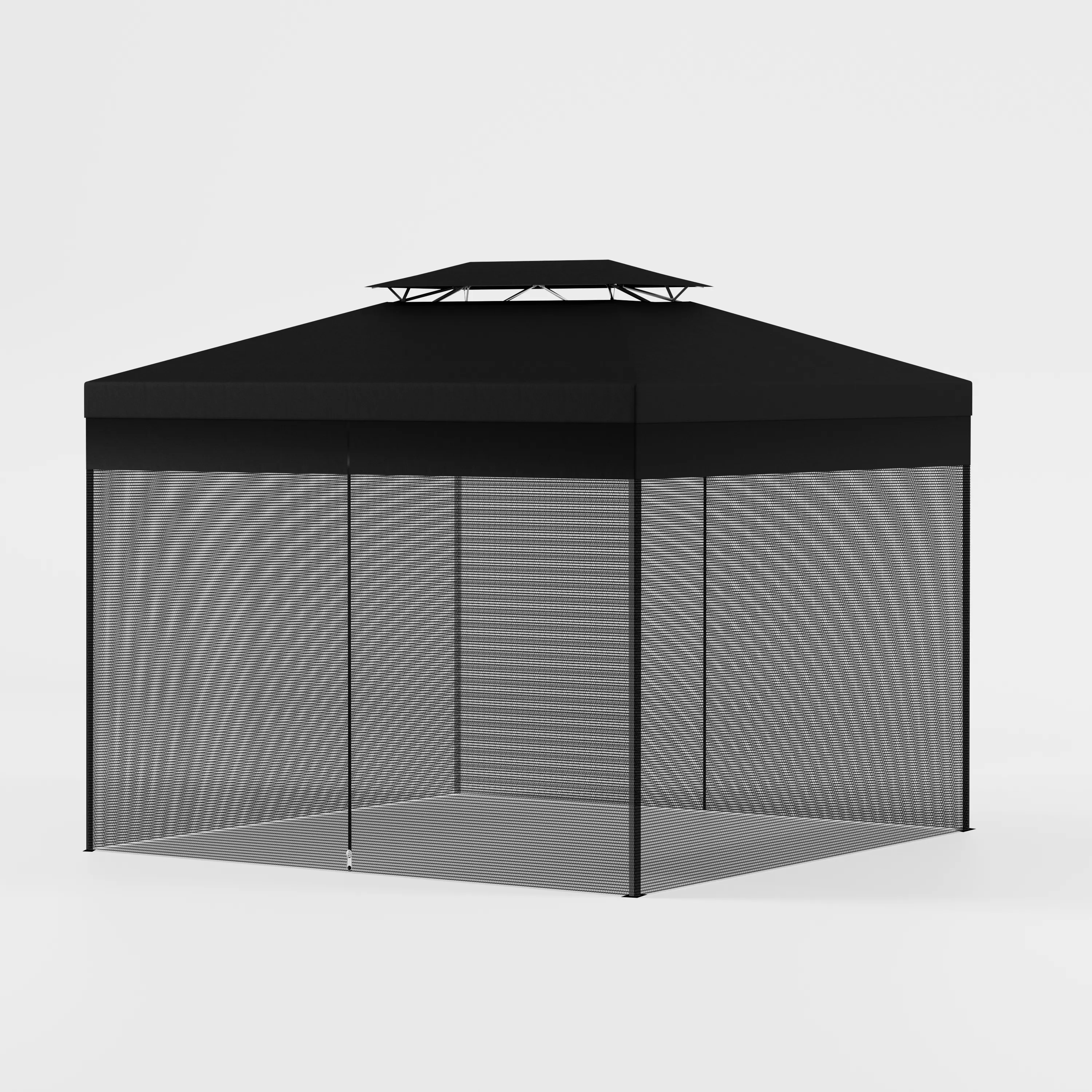 3x3 m jaring nyamuk Gazebo, 2 panel samping dengan tali pita ritsleting 12 m XL jaring nyamuk luar ruangan putih hitam