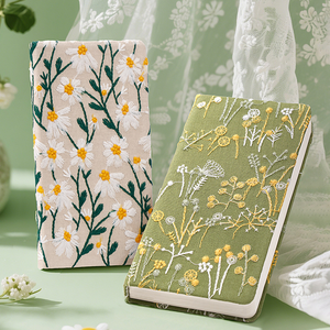 Quaderno Giapponese Coreano Popolare in Lino e Cotone <span class=keywords><strong>con</strong></span> Ricamo Floreale Irregolare, Super Spesso, <span class=keywords><strong>con</strong></span> Rilegatura in <span class=keywords><strong>Filo</strong></span> di Tessuto - Product Image 1