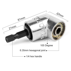 Adaptador de enchufe de ángulo recto de 105 grados, extensión de taladro de ángulo recto <span class=keywords><strong>para</strong></span> espacios reducidos, vástago hexagonal de 1/4 pulgadas, soporte de broca de tornillo <span class=keywords><strong>para</strong></span> paneles de yeso - Product Image 6
