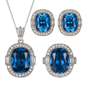 High Quality Eco-friendly Copper Party Jewelry <b>Set</b> 12*16-10*12mm Blue Cubic Zirconia Square Stylish Banquet Shiny Jewelry <b>Set</b> - Product Image 1