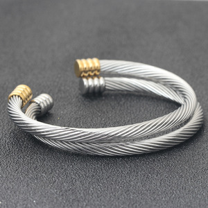European And American Minimalist 7Mm Braided Cable Fashion Bracelet <b>Titanium</b> Steel Bangle Women's Jewelry - Product Image 2