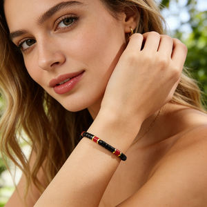 Newest Design Trendy Black & Red Natural Stone Crystal Gemstone Beaded <b>Adjustable</b> Women's Delicate <b>Bracelet</b> Valentine's Day Gift - Product Image 1