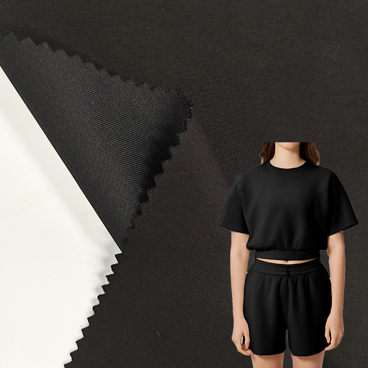 Wholesale Knitted Plain Black 24%Ten 24%C 44%T 8%SP Blend 285GSM Air Layer Lyocell Cotton Scuba Fabric For Hoodies,Tracksuit
