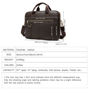 Sac à main pour ordinateur portable Andong de 14 pouces pour hommes, en cuir de vache véritable, sac à bandoulière pour affaires, sac messager décontracté de grande capacité - Product Image 2