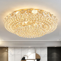 Luminaire d'intérieur de luxe, lampe de plafond ronde en cristal moderne, lampe suspendue classique dorée pour salon