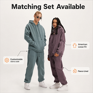 Customizable Oversized <b>Hoodie</b> Sweatpants Matching Set <b>American</b> Streetwear Loose Fit Fleece Lined Unisex <b>hoodie</b> wholesale - Product Image 1