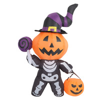 Décoration gonflable d'Halloween classique de 1,67 m pour extérieur, citrouille, squelette, fantôme, avec LED, impression sérigraphiée, imperméable, effrayante pour jardin et fêtes